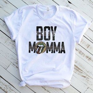 Boy Momma White T-Shirt Short Sleeve Graphic Tee Shirt